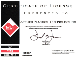 Applied Plastics Technology, Inc. Dupont Teflon Certificate of License